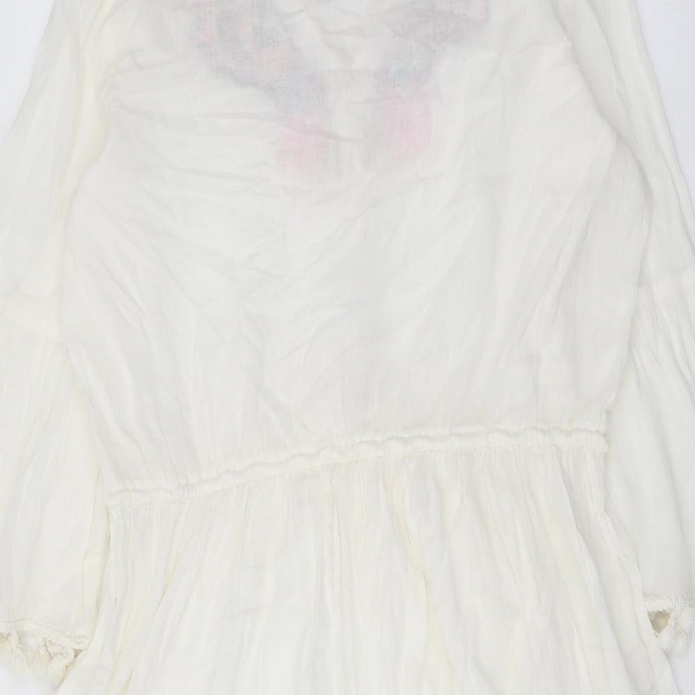 Accessorize Womens Ivory Cotton Kaftan Size M V-Neck Pullover - Beach Cover Up