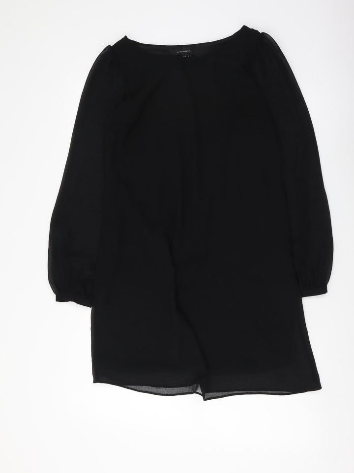 Atmosphere Womens Black Polyester Shift Size 8 Boat Neck Pullover