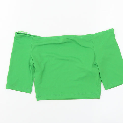 Zara Womens Green Polyester Cropped T-Shirt Size M Off the Shoulder