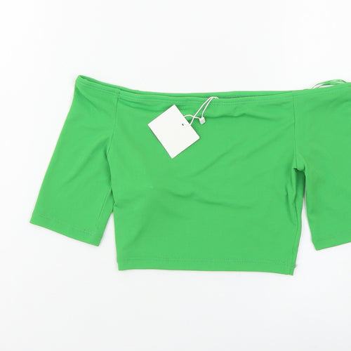 Zara Womens Green Polyester Cropped T-Shirt Size M Off the Shoulder