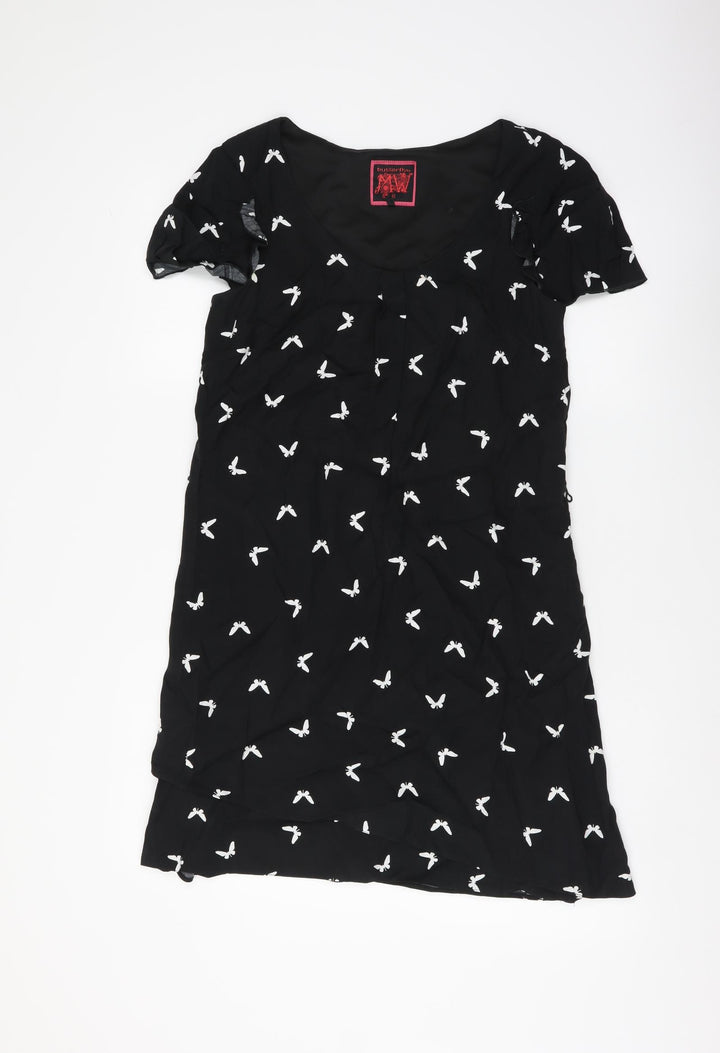 Butterfly Womens Black Geometric Viscose T-Shirt Dress Size 8 Scoop Neck Pullover - Butterfly Print