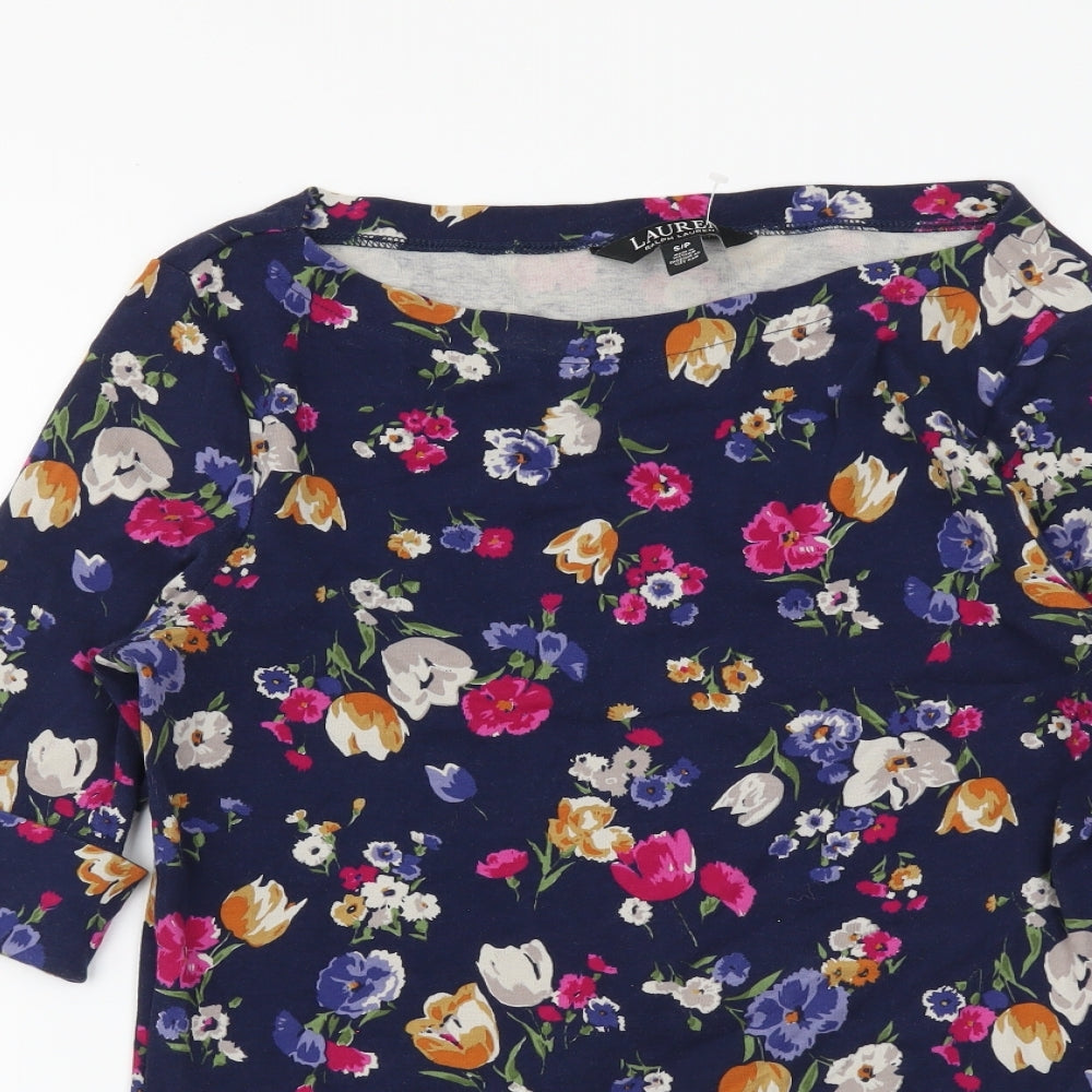 Lauren Ralph Lauren Womens Multicoloured Floral Cotton Basic T-Shirt Size S Boat Neck