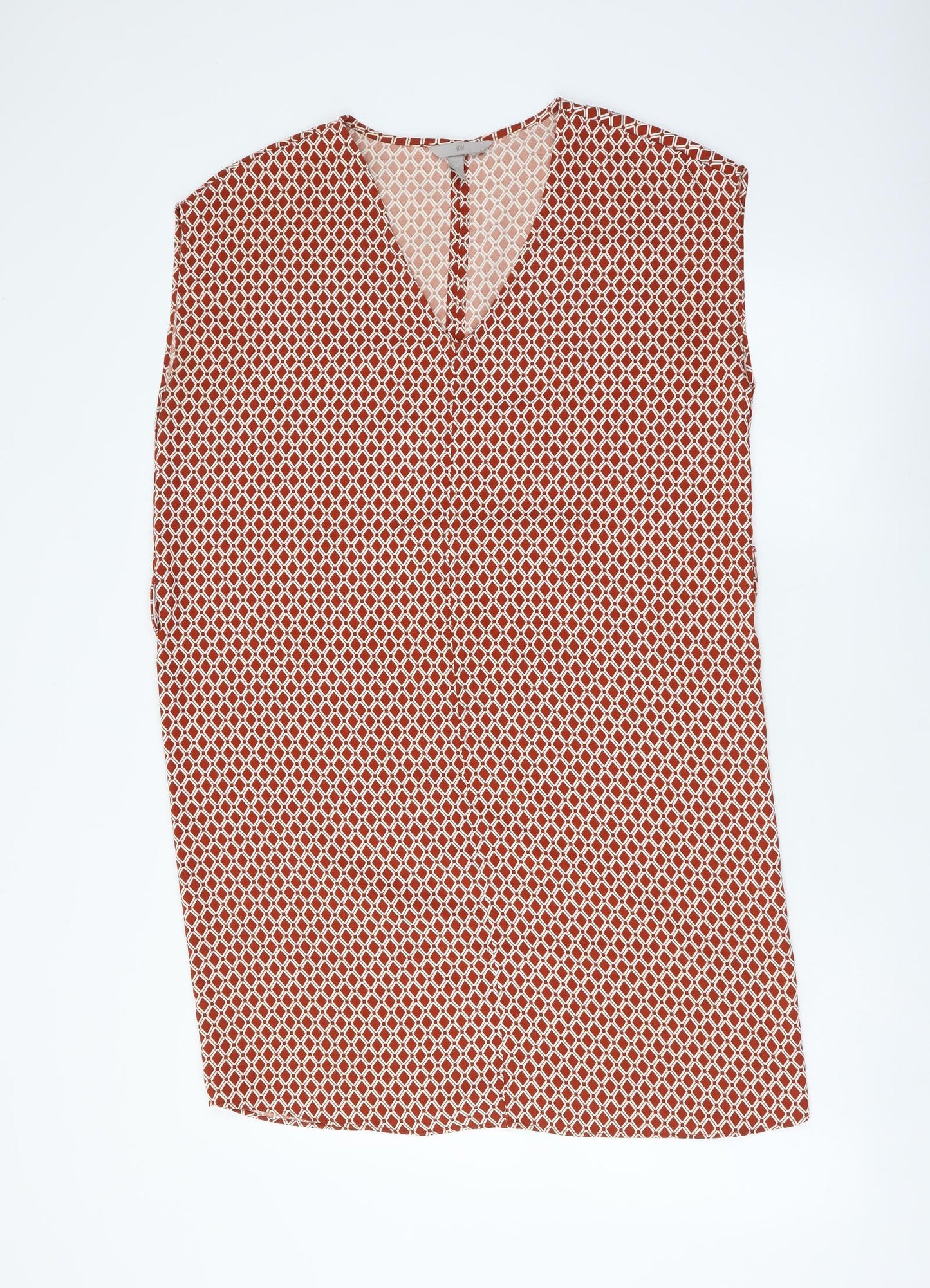 H&M Womens Brown Geometric Polyester Shift Size M V-Neck Pullover