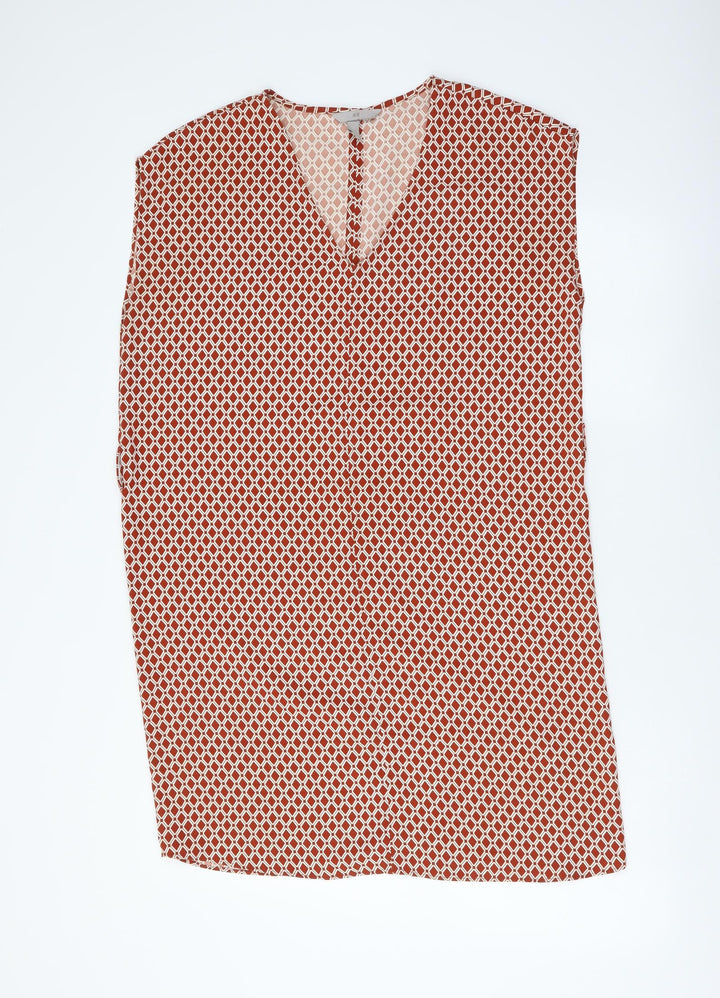 H&M Womens Brown Geometric Polyester Shift Size M V-Neck Pullover
