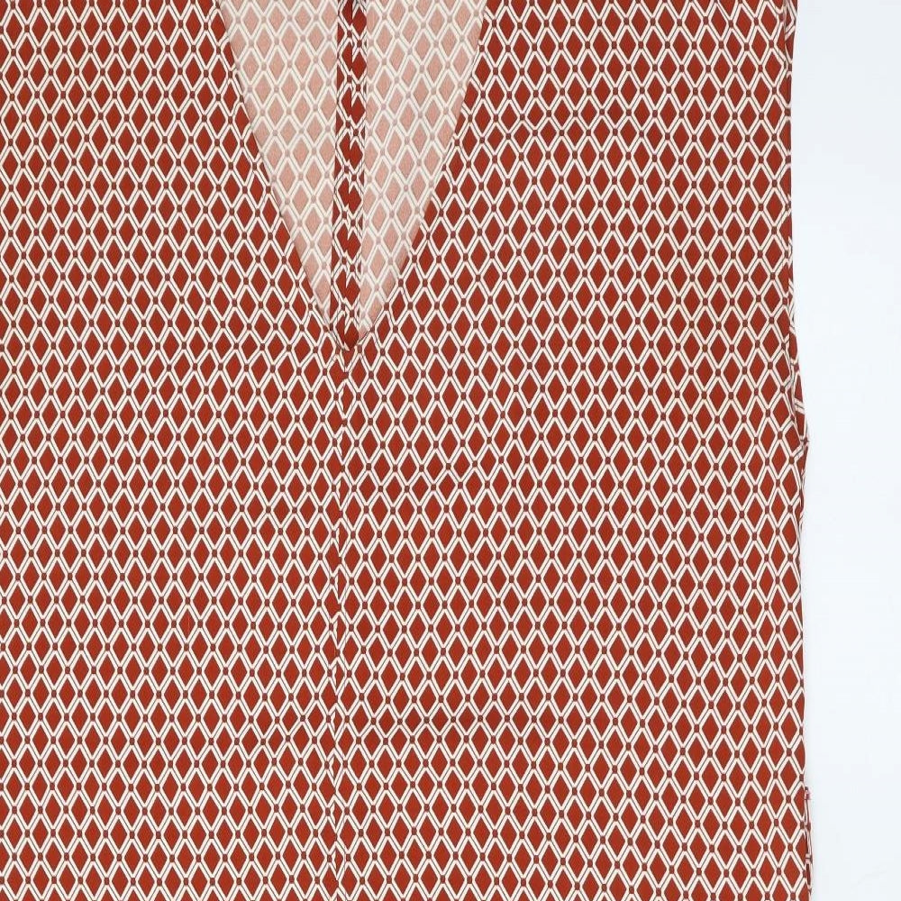 H&M Womens Brown Geometric Polyester Shift Size M V-Neck Pullover