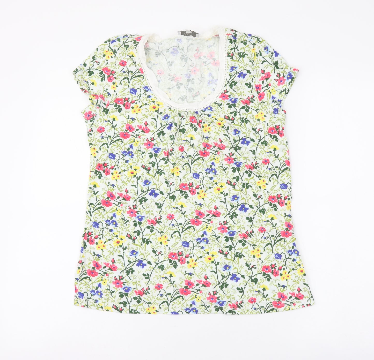 Laura Ashley Womens Multicoloured Floral Cotton Basic T-Shirt Size 8 Scoop Neck