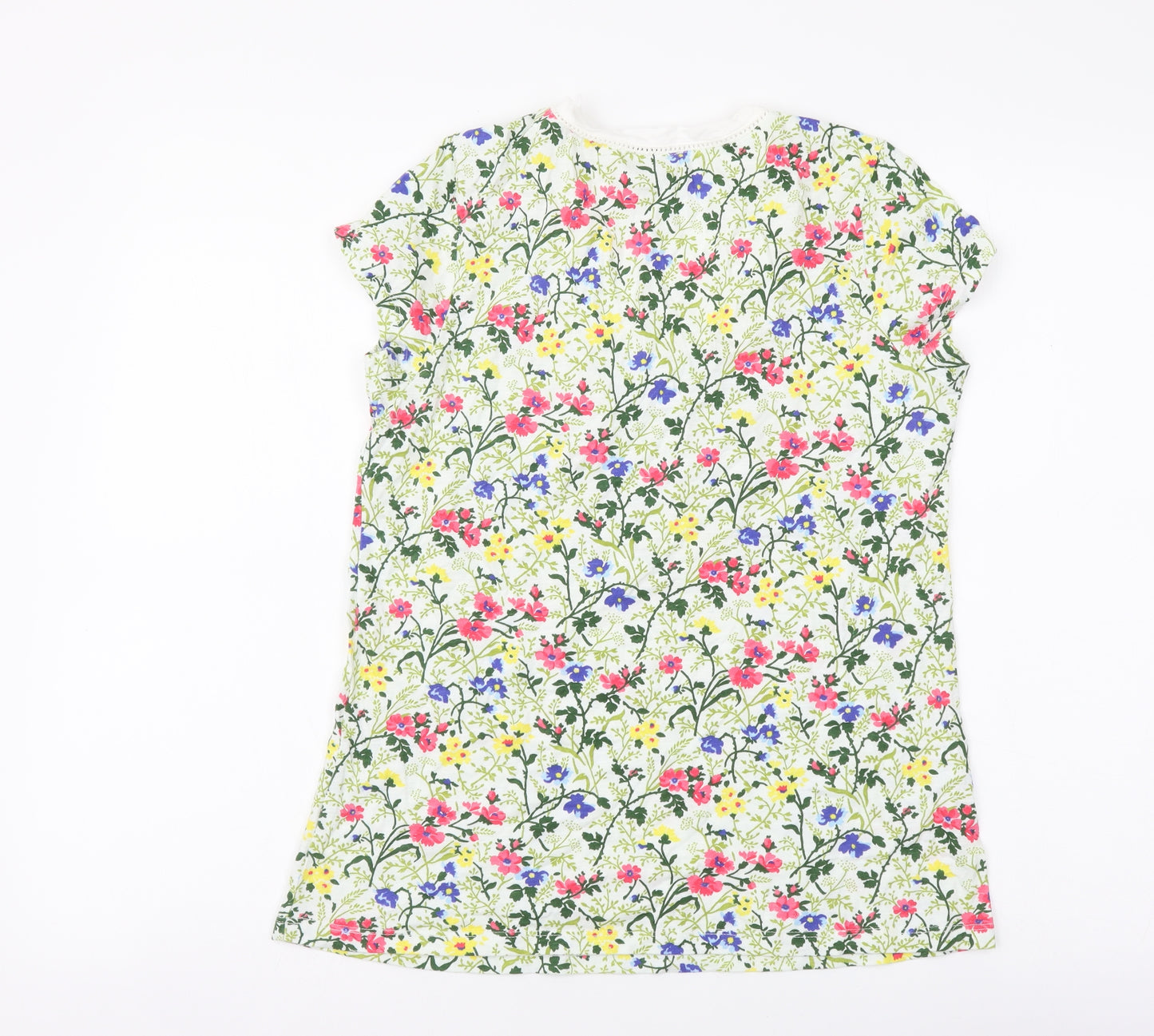 Laura Ashley Womens Multicoloured Floral Cotton Basic T-Shirt Size 8 Scoop Neck
