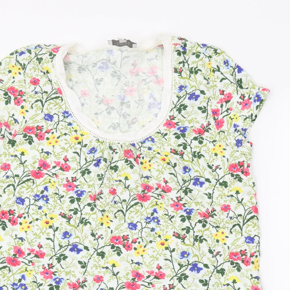 Laura Ashley Womens Multicoloured Floral Cotton Basic T-Shirt Size 8 Scoop Neck