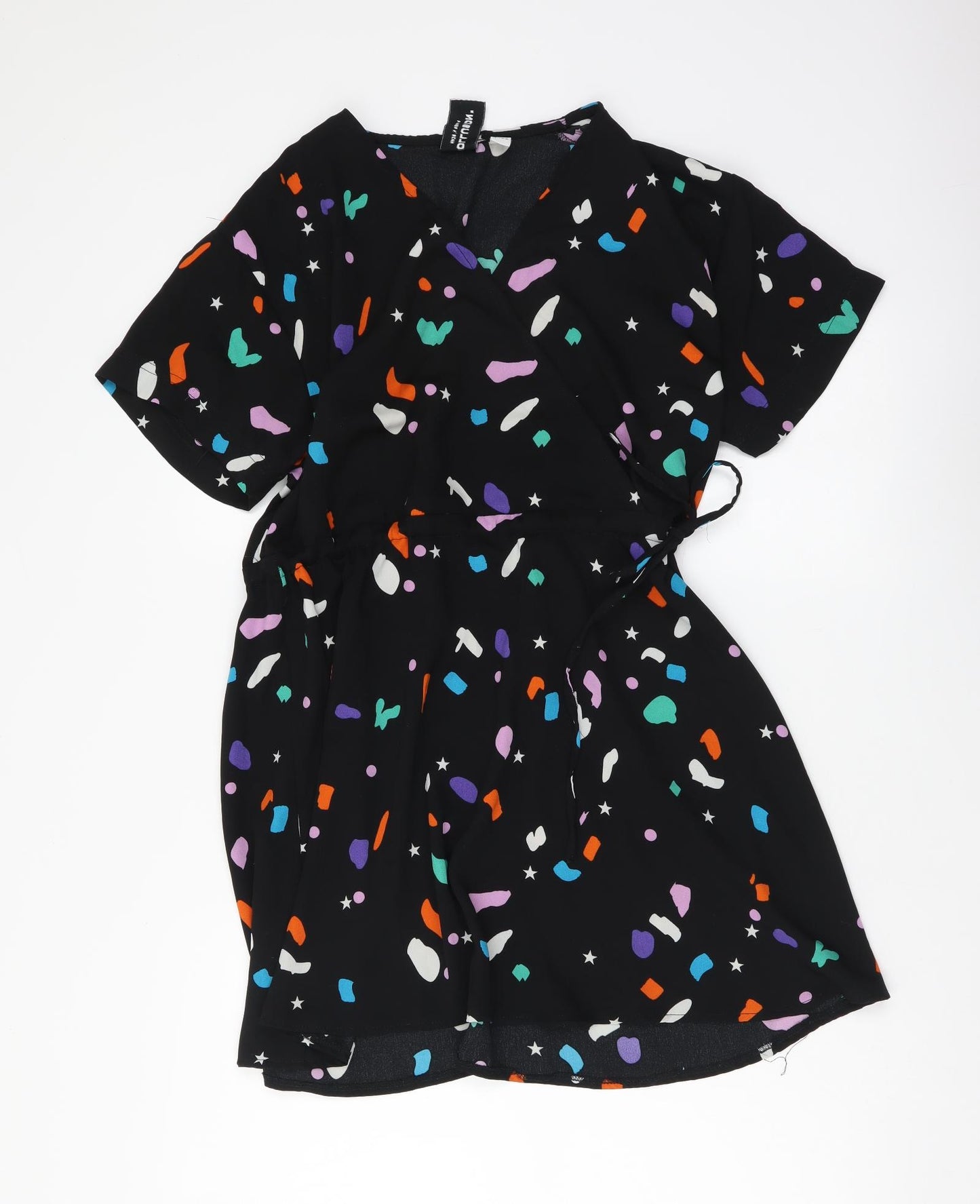 COLLUSION Womens Black Geometric Polyester Mini Size 6 V-Neck Pullover