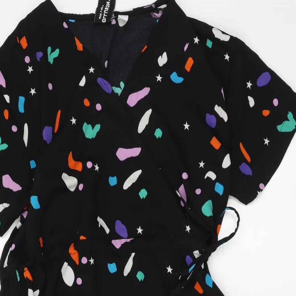 COLLUSION Womens Black Geometric Polyester Mini Size 6 V-Neck Pullover