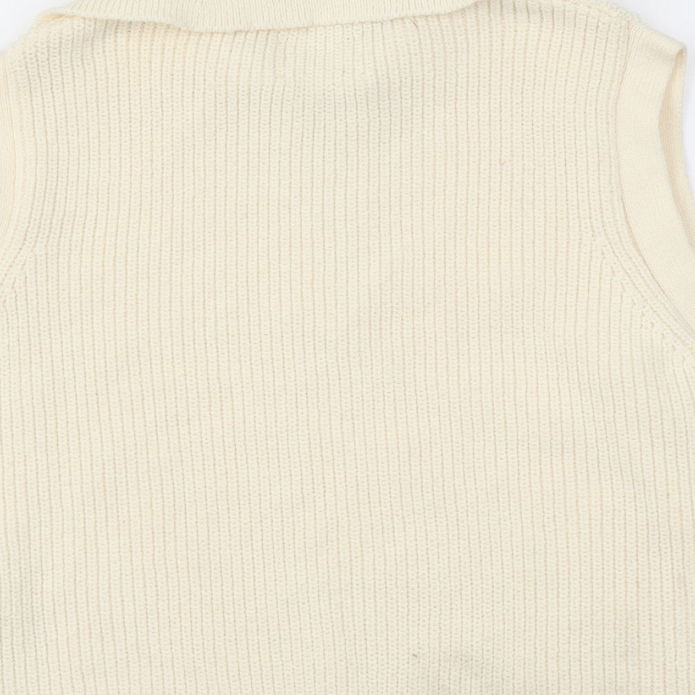 Zara Girls Ivory Collared Polyester Vest Jumper Size 11-12 Years Zip