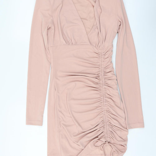 Zara Womens Pink Polyester Bodycon Size XS V-Neck Zip