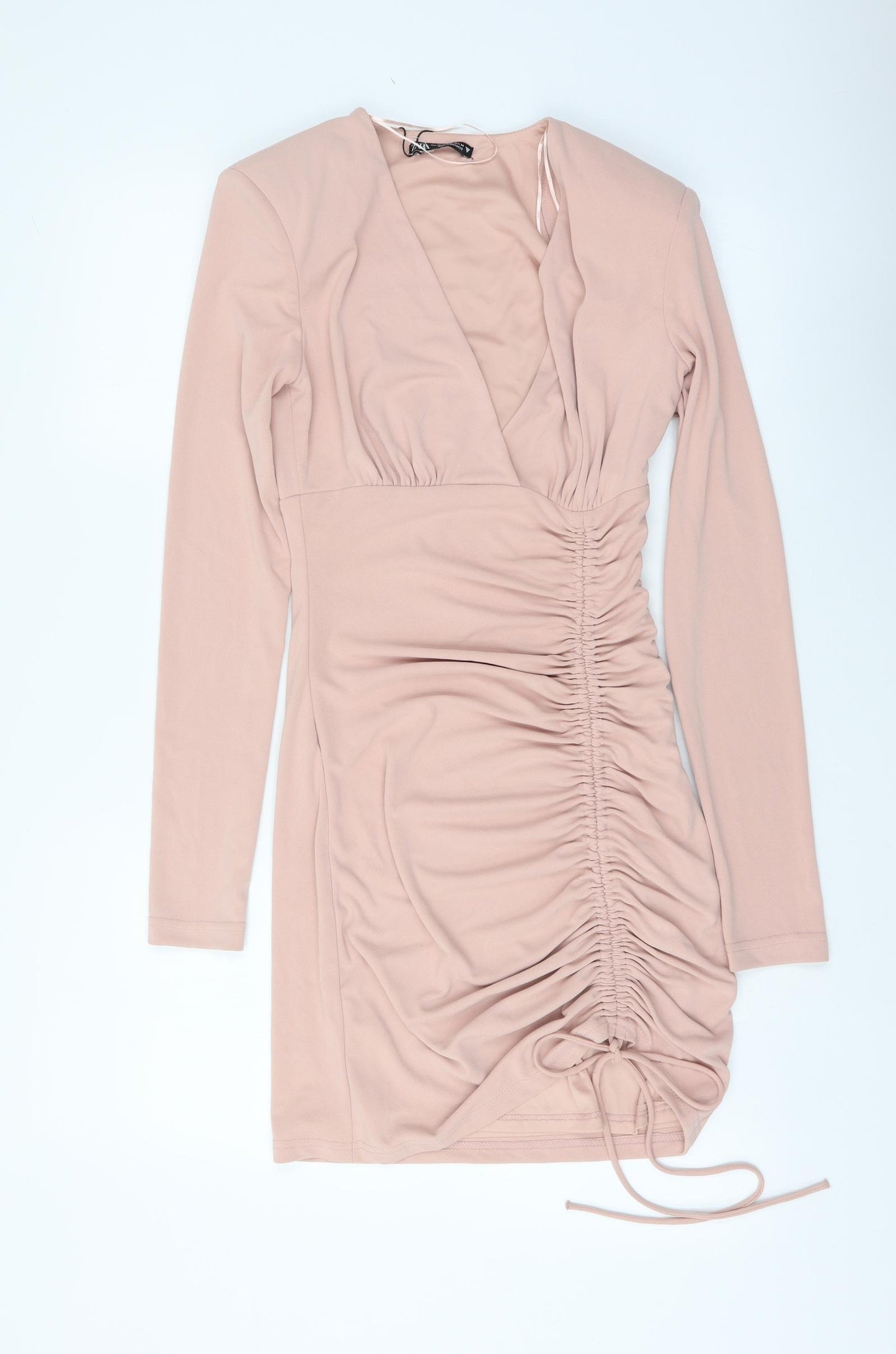Zara Womens Pink Polyester Bodycon Size XS V-Neck Zip
