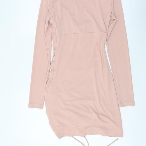 Zara Womens Pink Polyester Bodycon Size XS V-Neck Zip