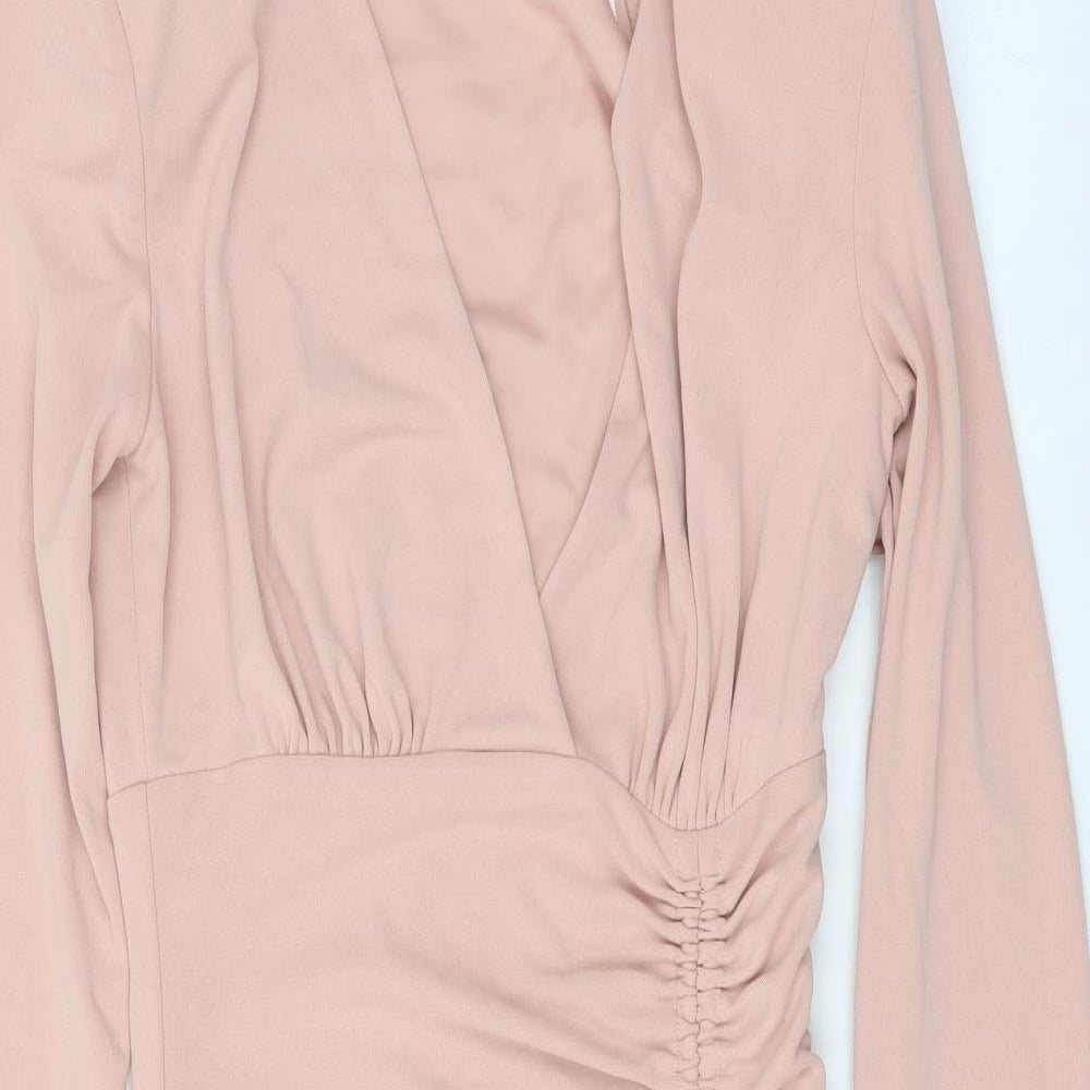 Zara Womens Pink Polyester Bodycon Size XS V-Neck Zip