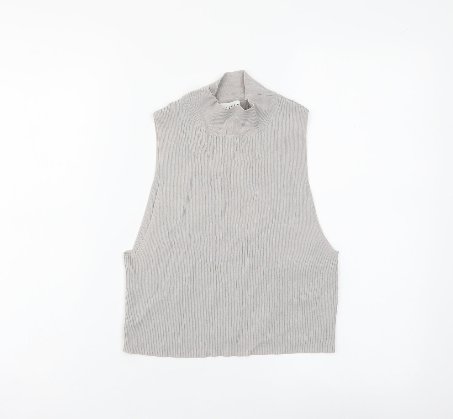 Topshop Womens Grey Viscose Basic Tank Size L High Neck