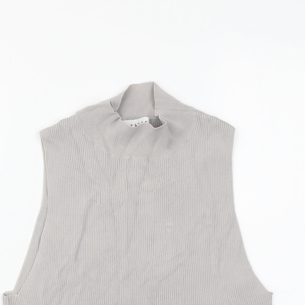 Topshop Womens Grey Viscose Basic Tank Size L High Neck