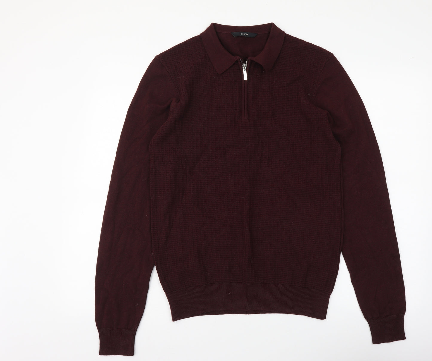 George Mens Purple Collared Cotton Pullover Jumper Size S