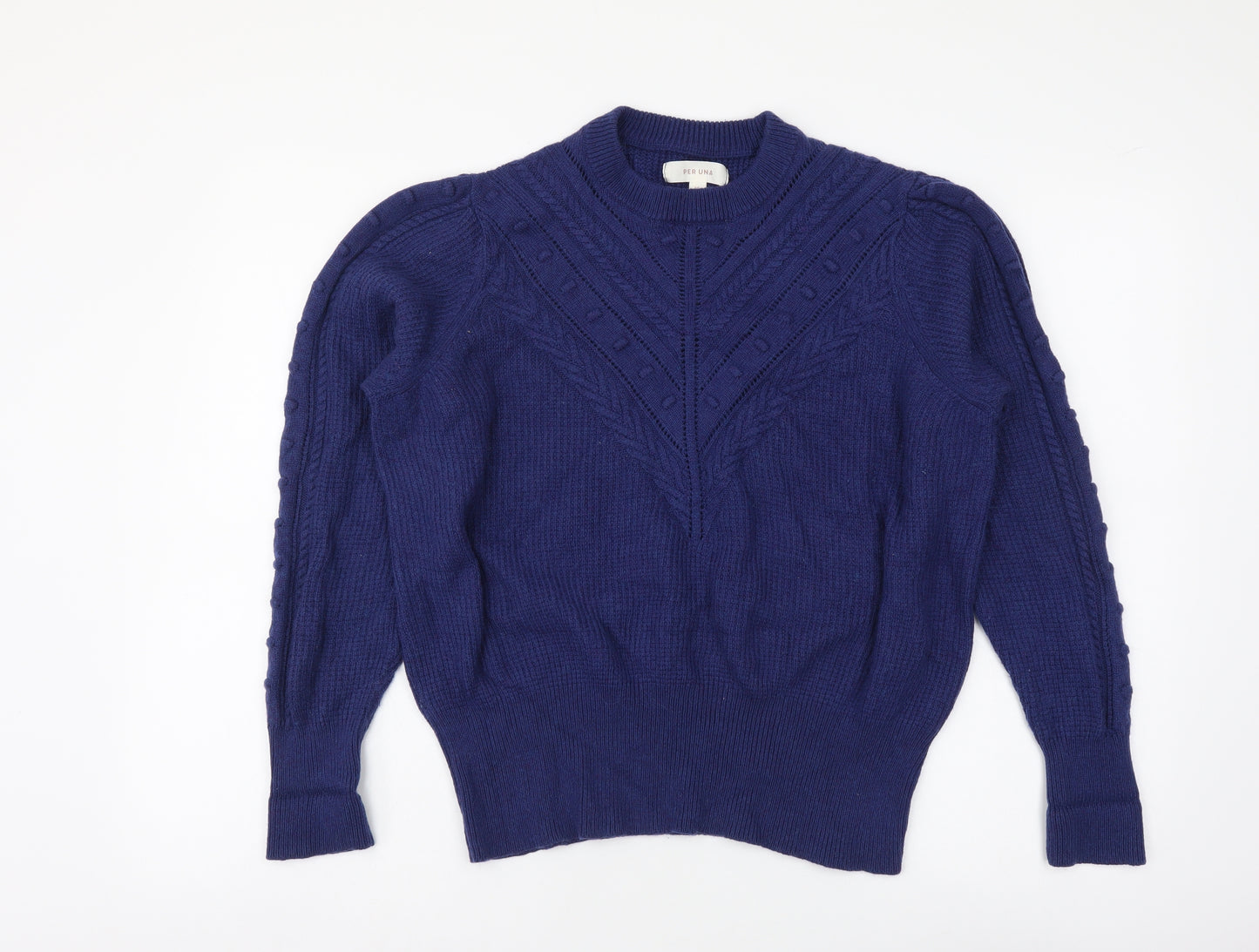Per Una Womens Blue Round Neck Acrylic Pullover Jumper Size 18