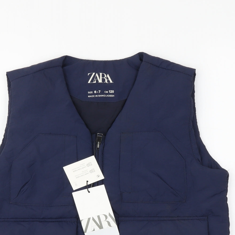 Zara Boys Blue Gilet Waistcoat Size 6-7 Years Zip