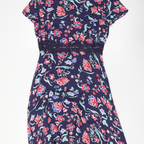 Get in On Womens Multicoloured Floral Viscose Fit & Flare Size S Round Neck Zip