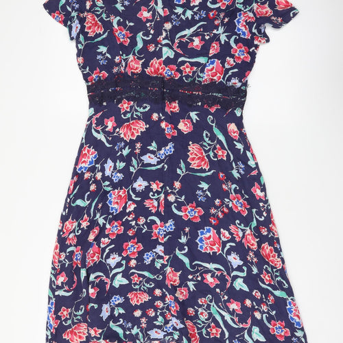 Get in On Womens Multicoloured Floral Viscose Fit & Flare Size S Round Neck Zip