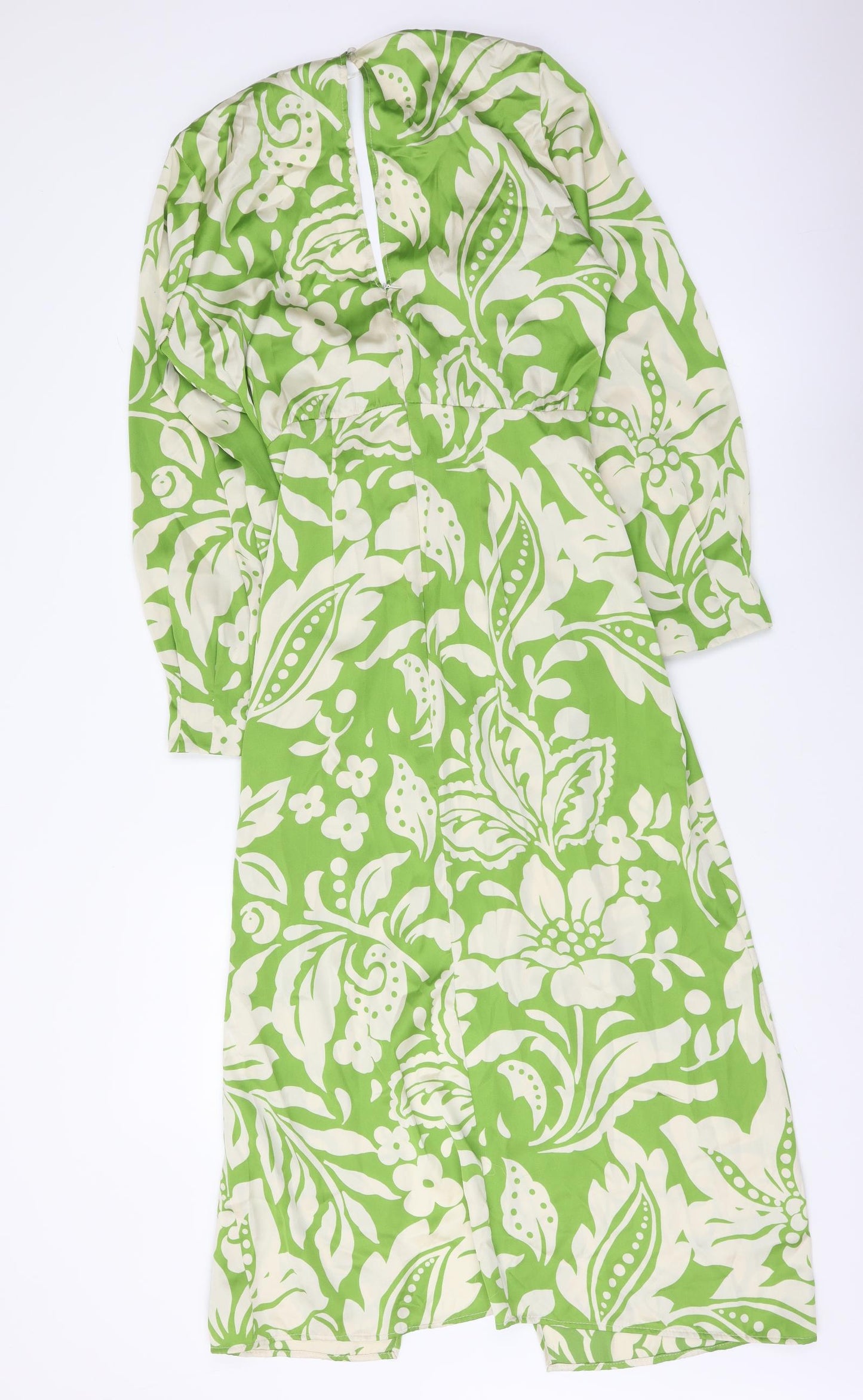Zara Womens Green Floral Polyester A-Line Size M V-Neck Zip