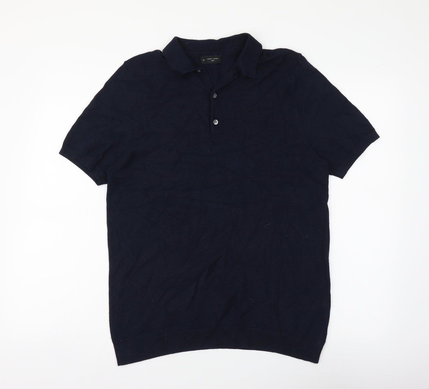 New Look Mens Blue Collared Viscose Pullover Jumper Size M