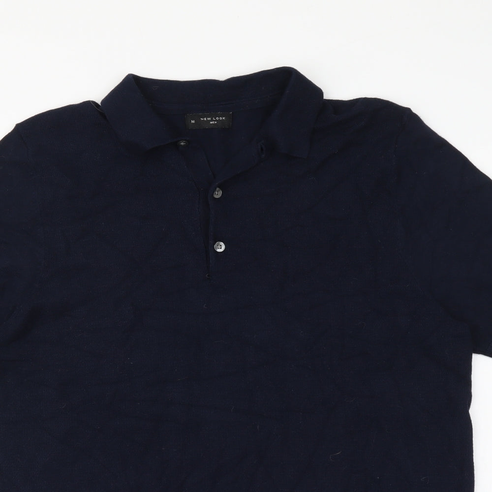 New Look Mens Blue Collared Viscose Pullover Jumper Size M
