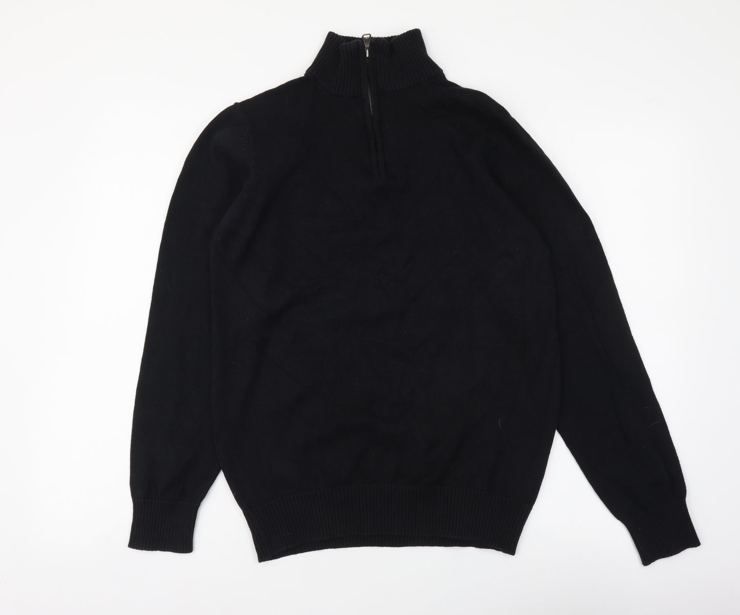 Blue Harbour Mens Black High Neck Cotton Pullover Jumper Size S
