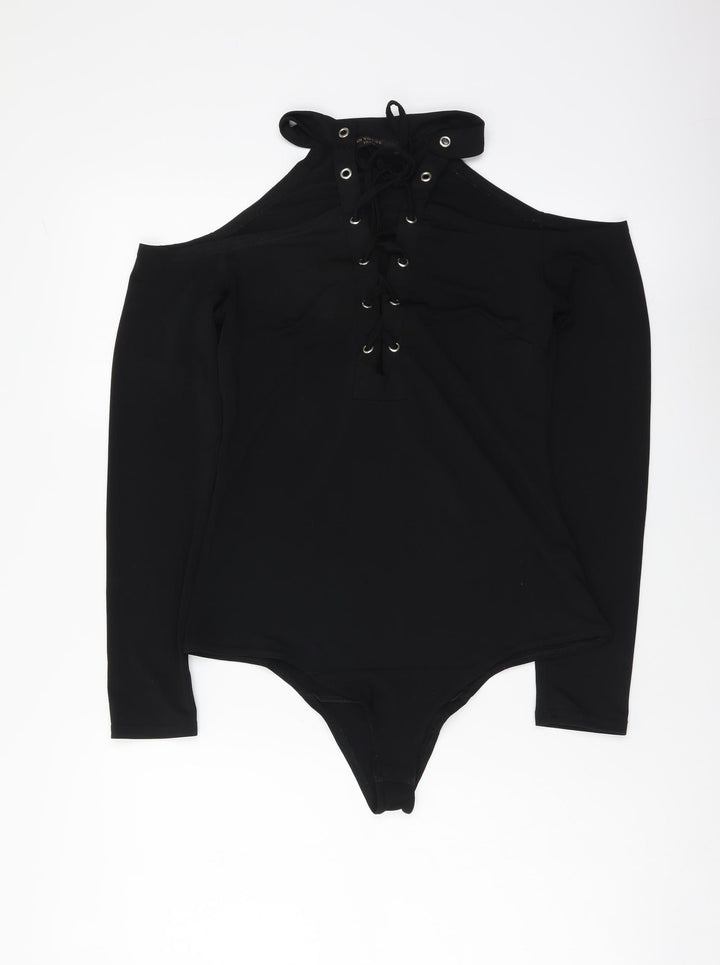 In Vouge Womens Black Polyester Bodysuit One-Piece Size S Snap