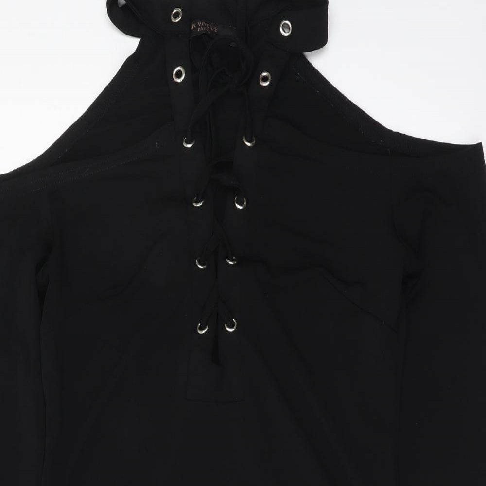 In Vouge Womens Black Polyester Bodysuit One-Piece Size S Snap