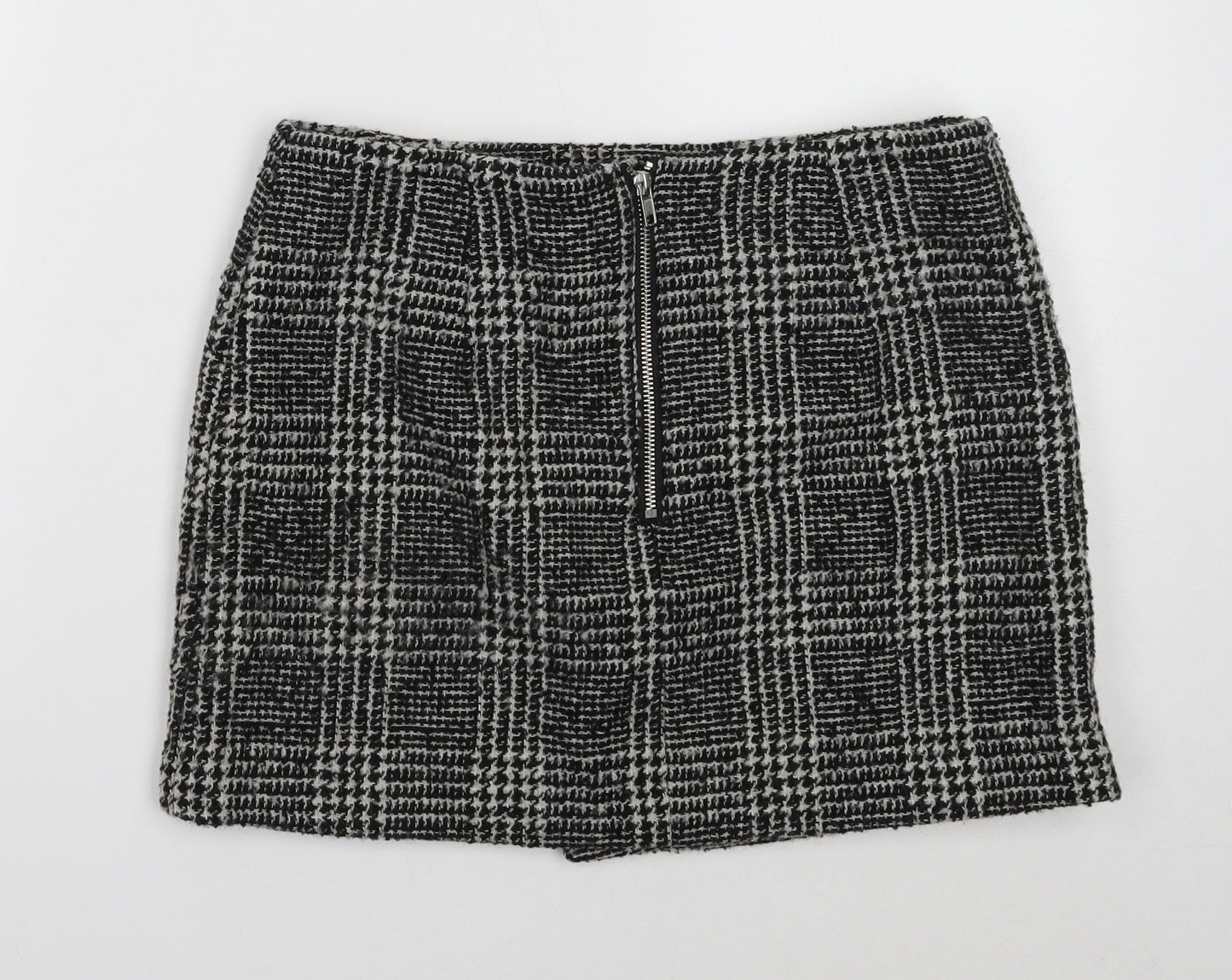 Divided Womens Black Geometric Polyester A-Line Skirt Size 14 Zip