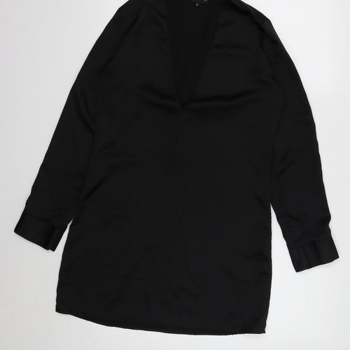 PRETTYLITTLETHING Womens Black Polyester Shift Size 6 V-Neck Pullover