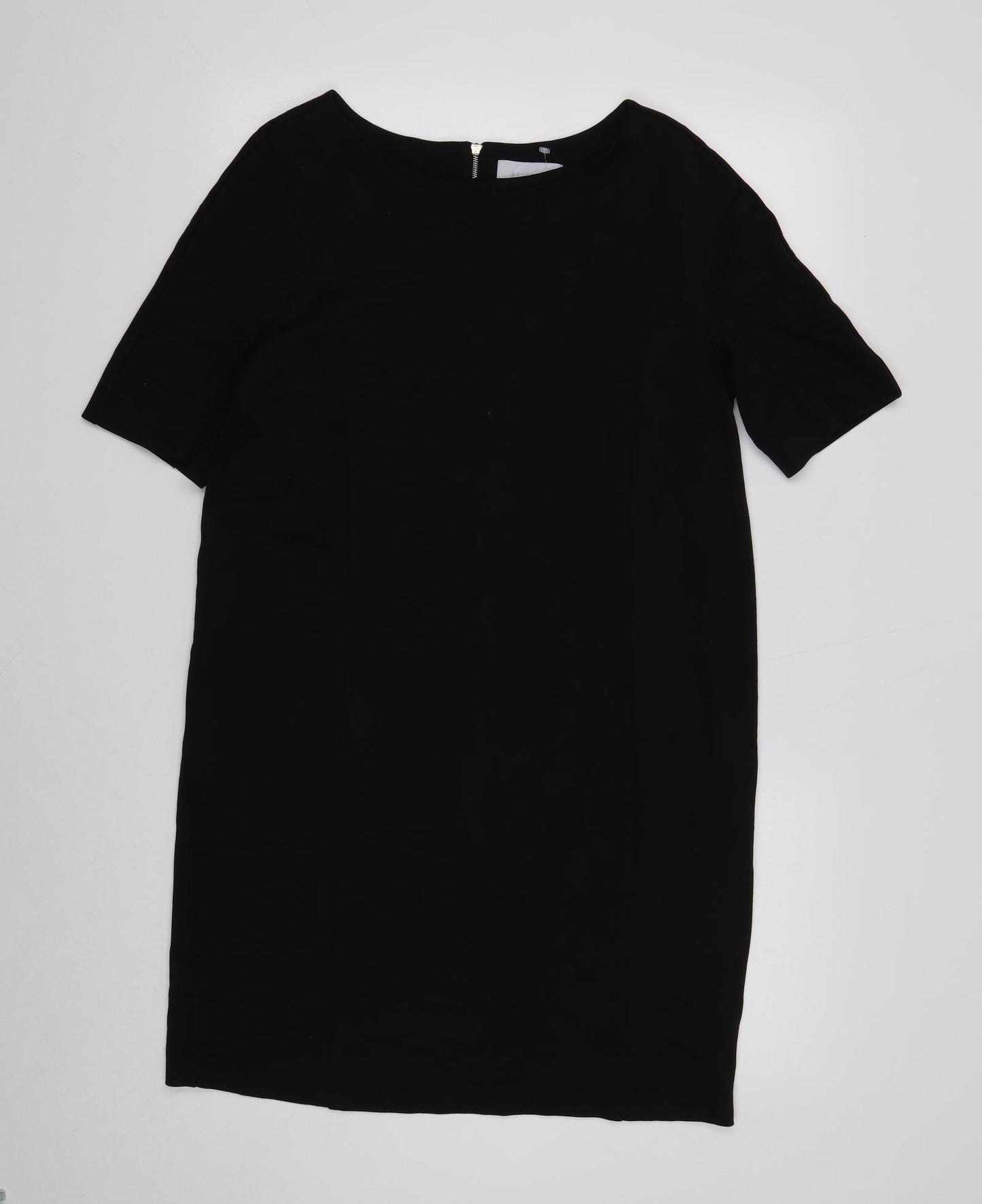 RESERVED Womens Black Viscose Shift Size L Boat Neck Zip