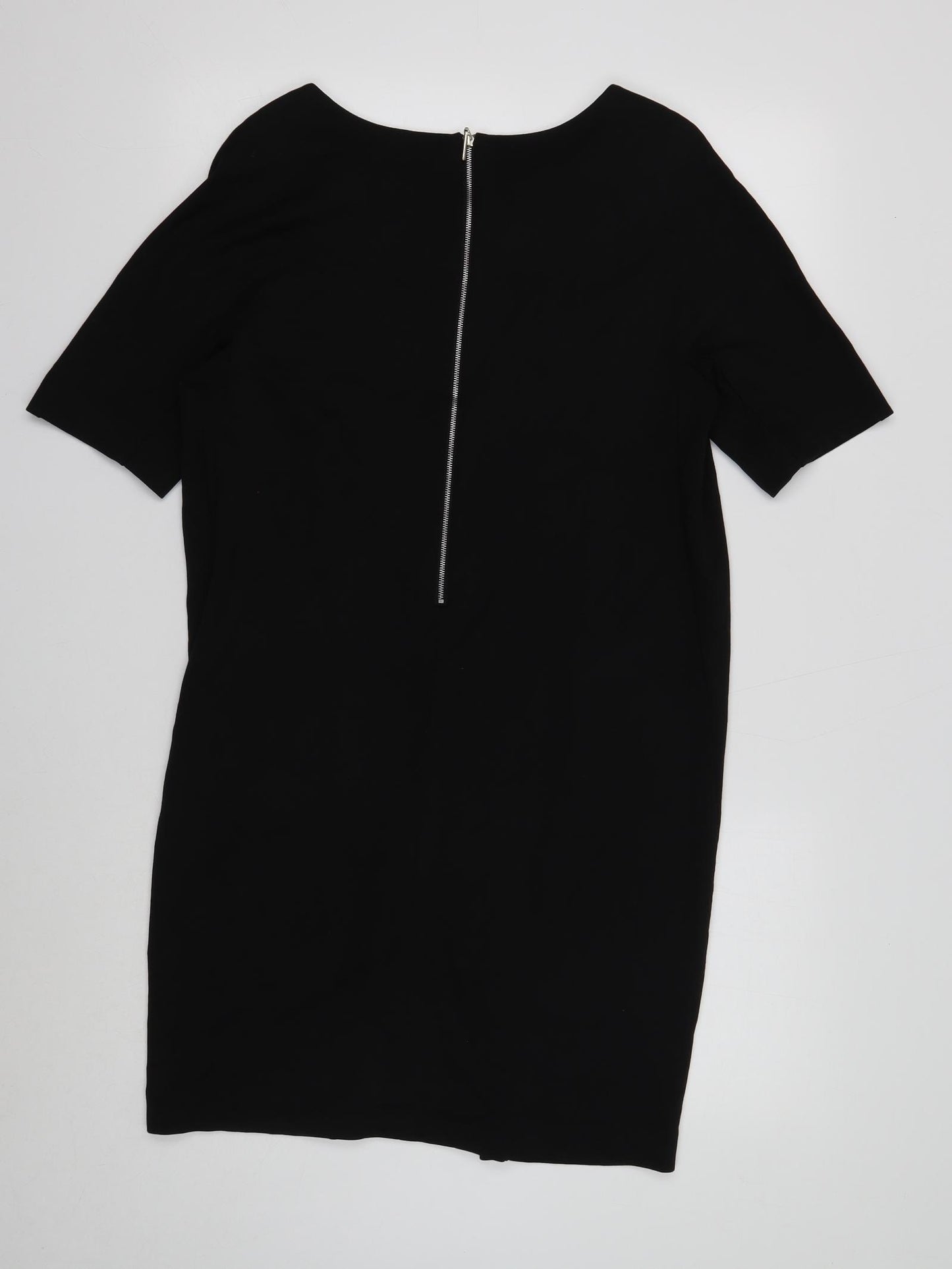 RESERVED Womens Black Viscose Shift Size L Boat Neck Zip