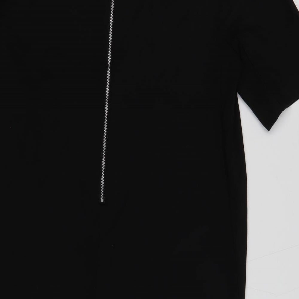 RESERVED Womens Black Viscose Shift Size L Boat Neck Zip