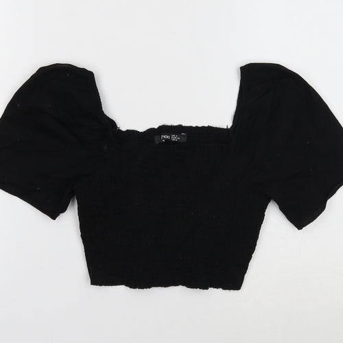 Boohoo Womens Black Cotton Cropped T-Shirt Size 4 Square Neck - Shirred Bust