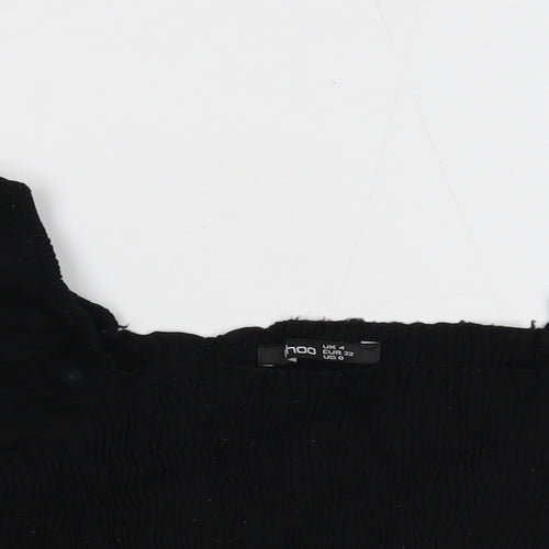 Boohoo Womens Black Cotton Cropped T-Shirt Size 4 Square Neck - Shirred Bust