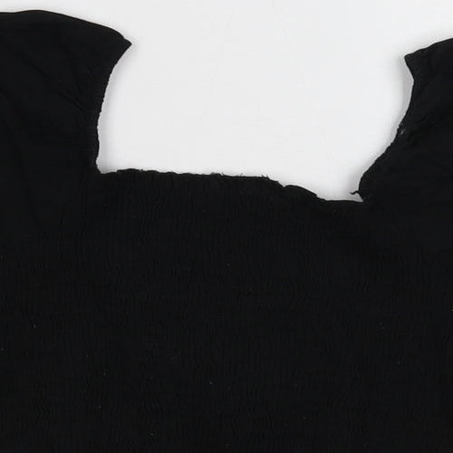 Boohoo Womens Black Cotton Cropped T-Shirt Size 4 Square Neck - Shirred Bust
