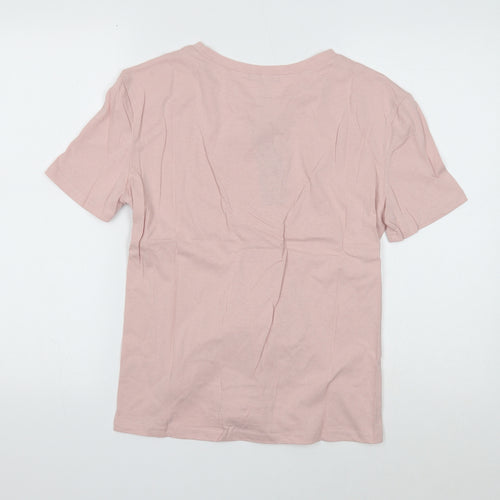 Eight Paris Womens Pink Cotton Basic T-Shirt Size M Round Neck - Slayer Lace up