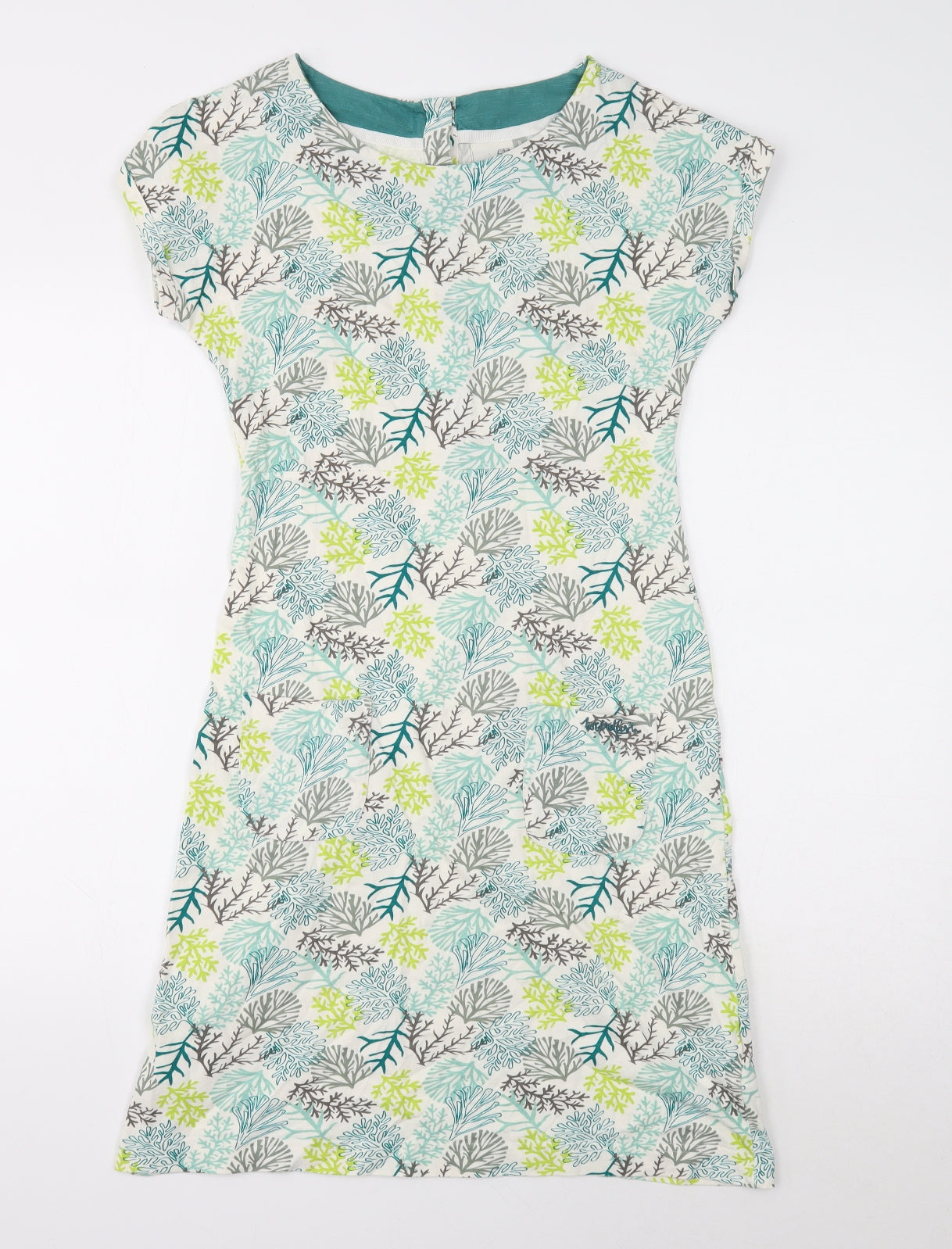 Weird Fish Womens Multicoloured Floral Cotton T-Shirt Dress Size 8 Boat Neck Button