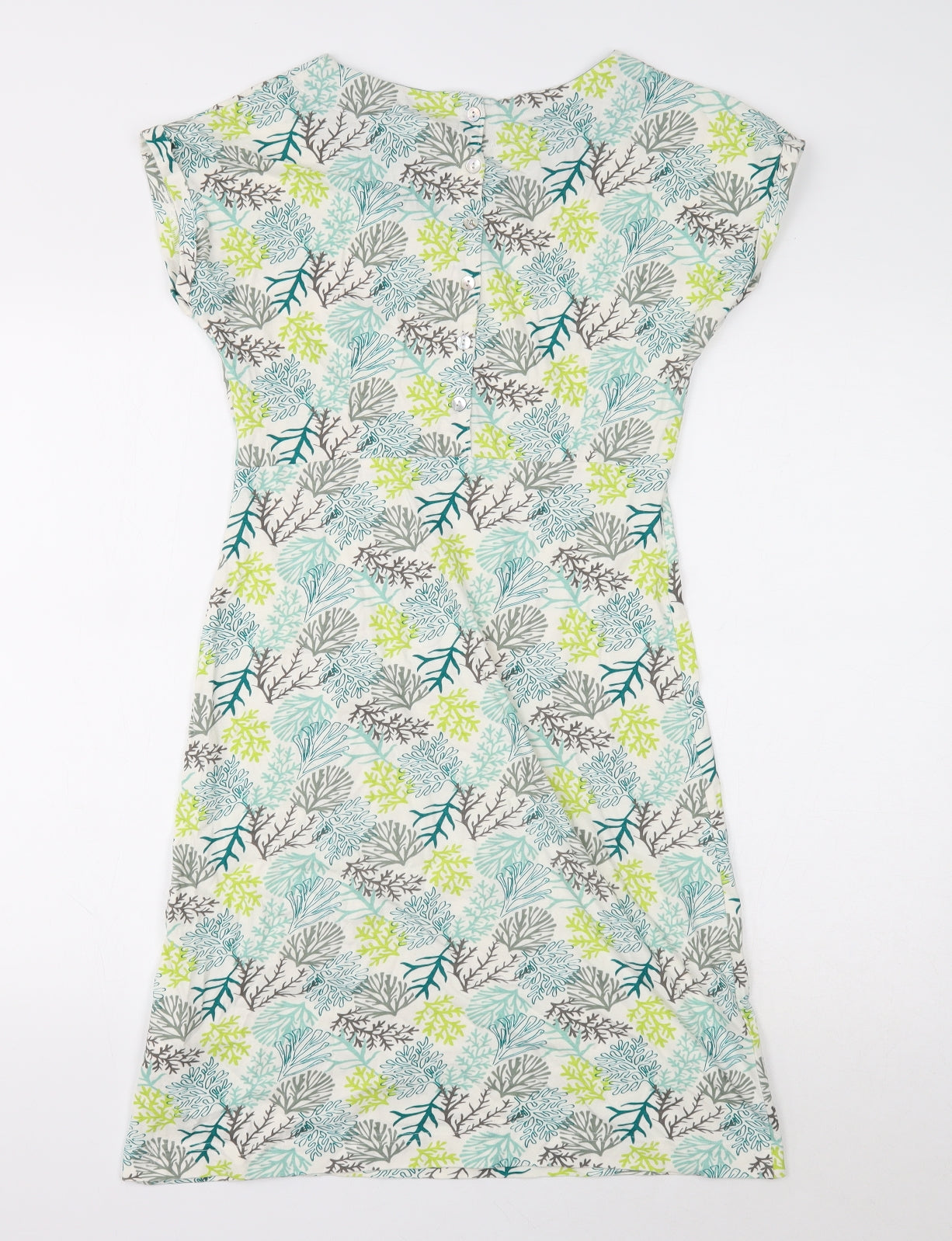 Weird Fish Womens Multicoloured Floral Cotton T-Shirt Dress Size 8 Boat Neck Button
