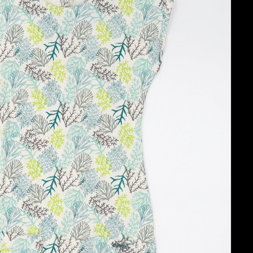 Weird Fish Womens Multicoloured Floral Cotton T-Shirt Dress Size 8 Boat Neck Button