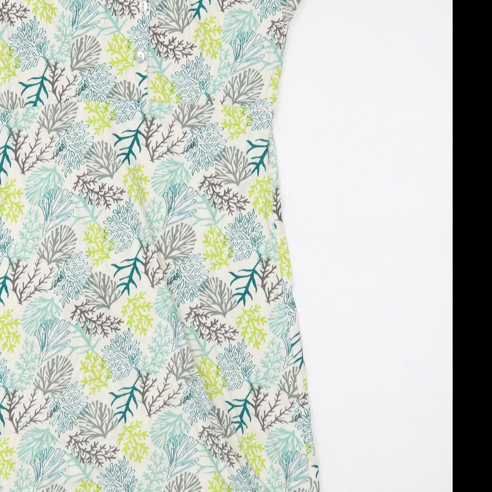 Weird Fish Womens Multicoloured Floral Cotton T-Shirt Dress Size 8 Boat Neck Button