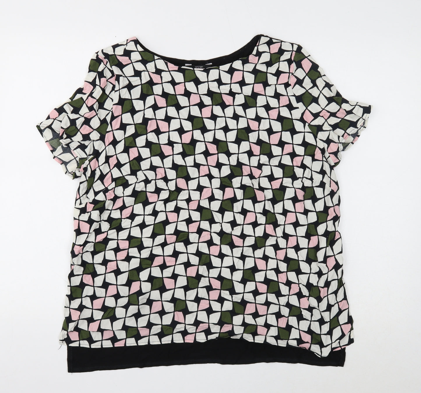 F&F Womens Multicoloured Geometric Viscose Basic Blouse Size 20 Round Neck
