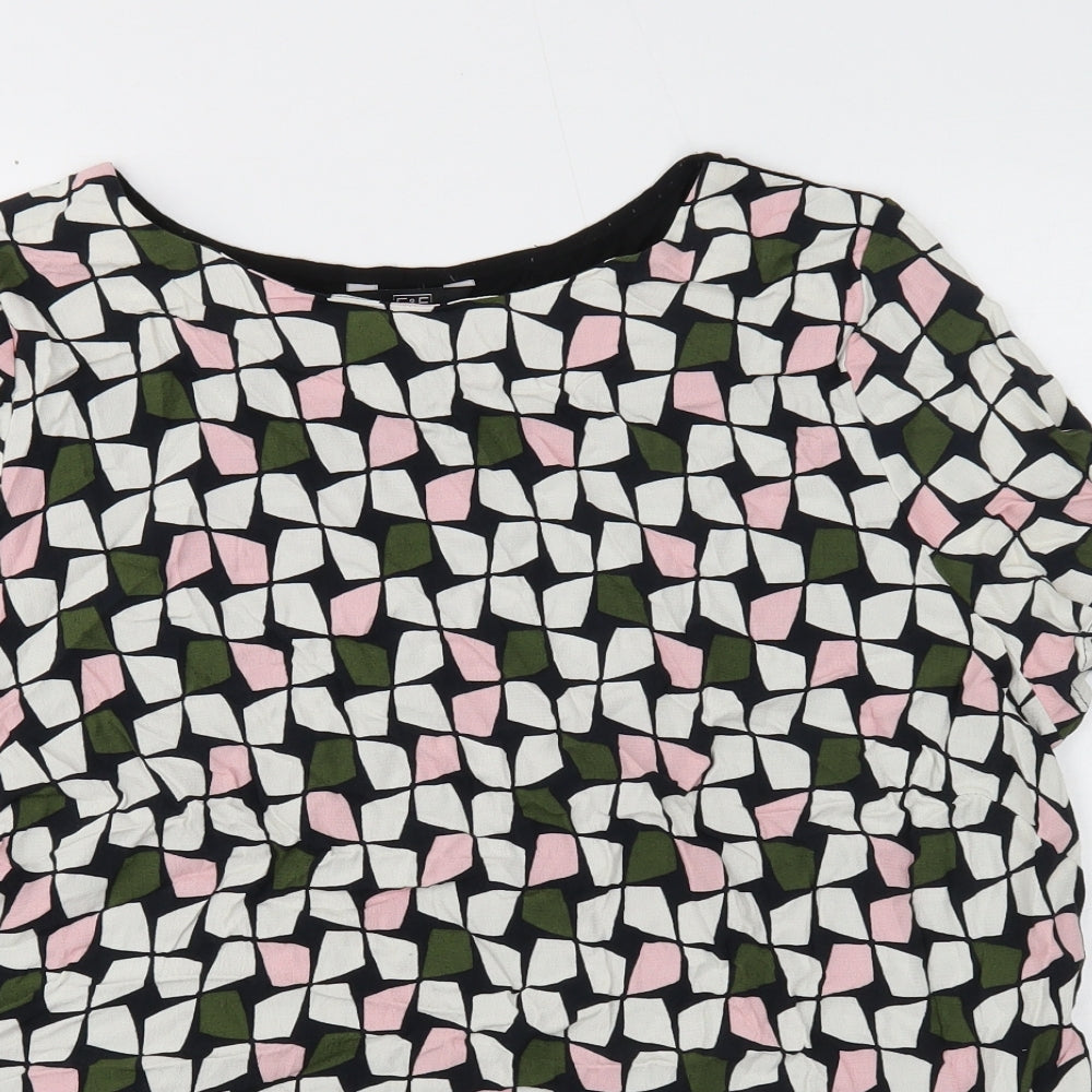F&F Womens Multicoloured Geometric Viscose Basic Blouse Size 20 Round Neck