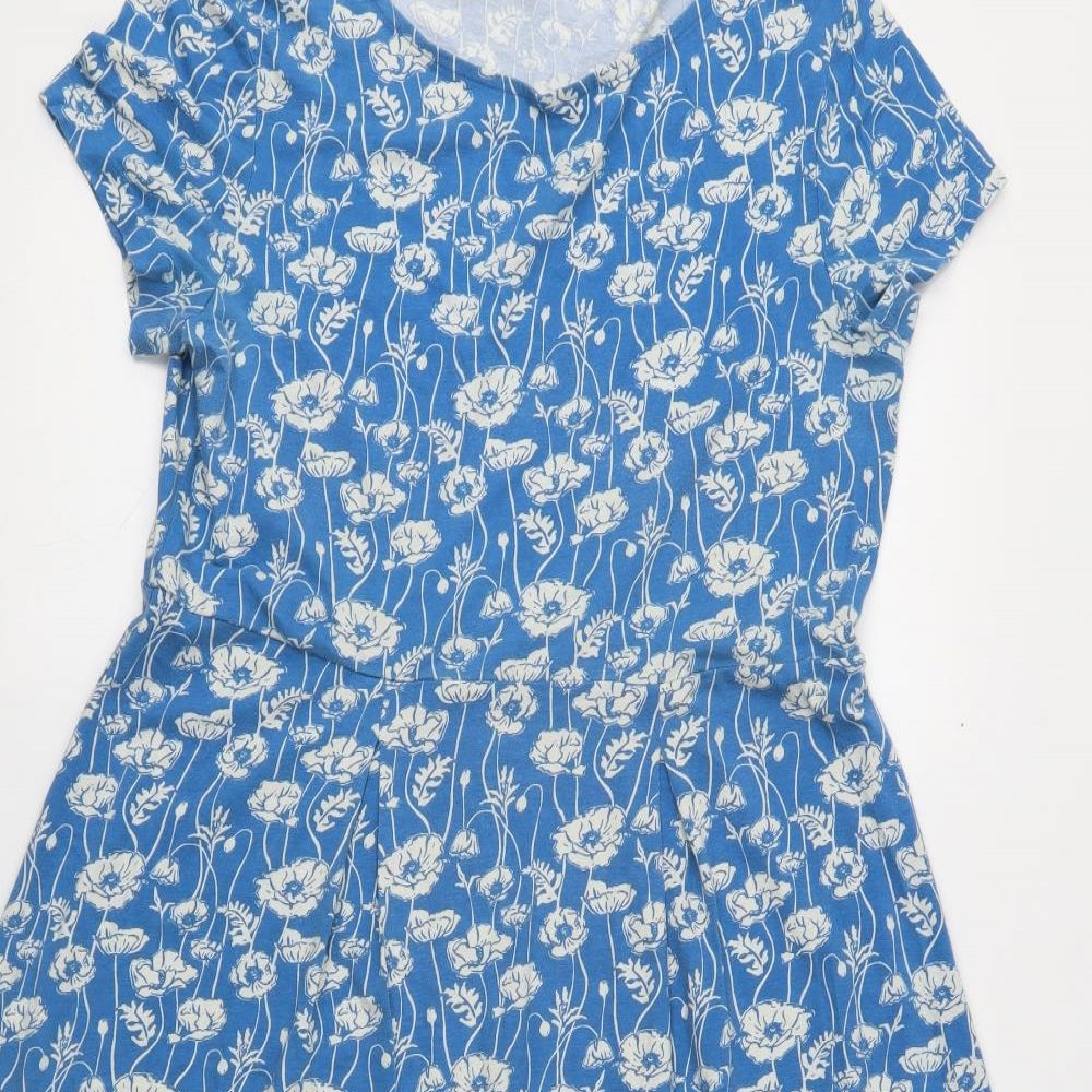 Seasalt Cornwall Womens Blue Floral Cotton A-Line Size 14 Boat Neck Pullover