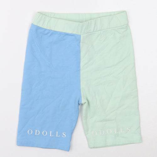 Odolls Womens Blue Geometric Cotton Compression Shorts Size 8 Regular Pull On