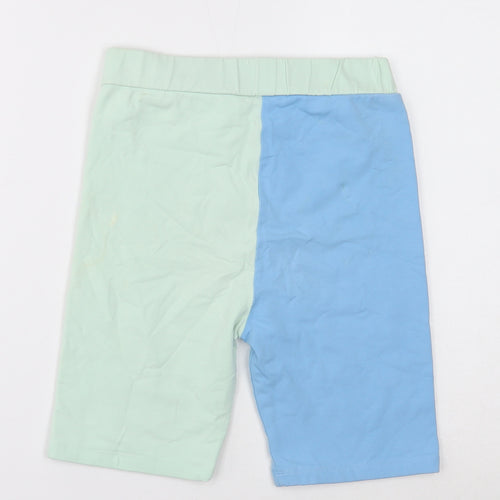 Odolls Womens Blue Geometric Cotton Compression Shorts Size 8 Regular Pull On